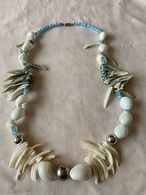 Handcrafted White and Light Blue Shell Statement Necklace